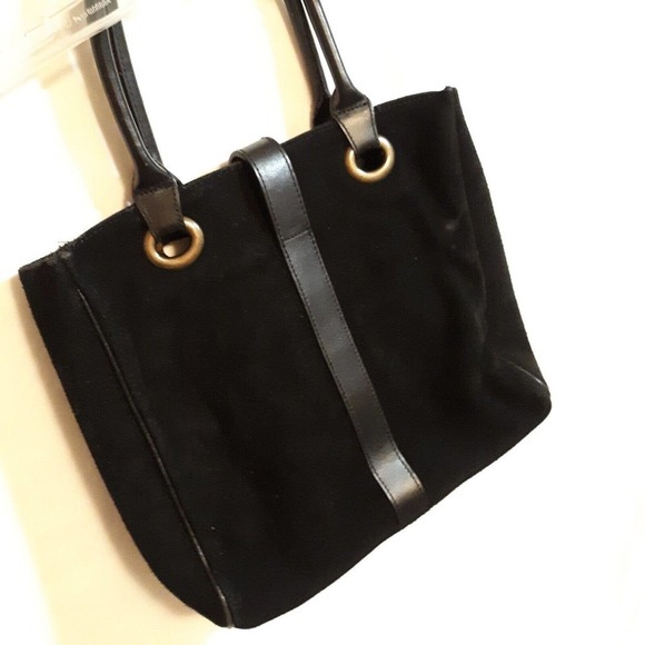 Women's Black Genuine Leather Gold Hardware Purse Bag Tote - Picture 1 of 6